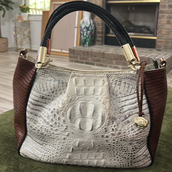Brahmin White and Brown Croc-Embossed Satchel - Picture 2 of 15